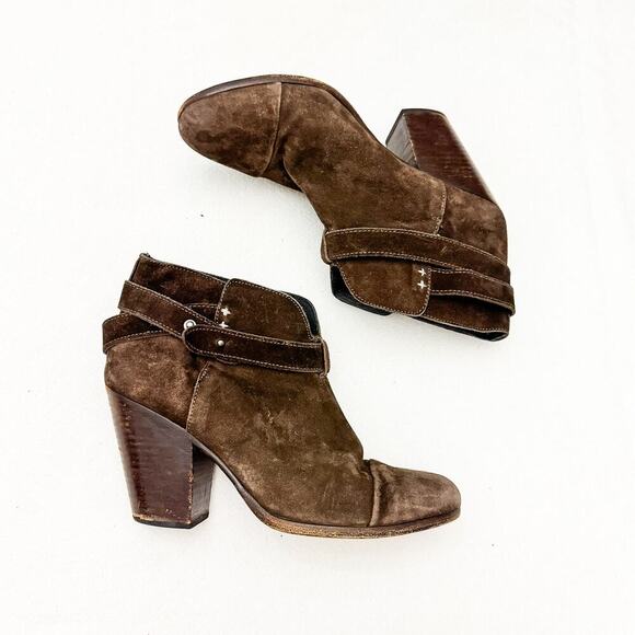 Rag & Bone Brown Suede Leather Bootie Cross Strapped Block Heel Size 40 - Picture 5 of 5